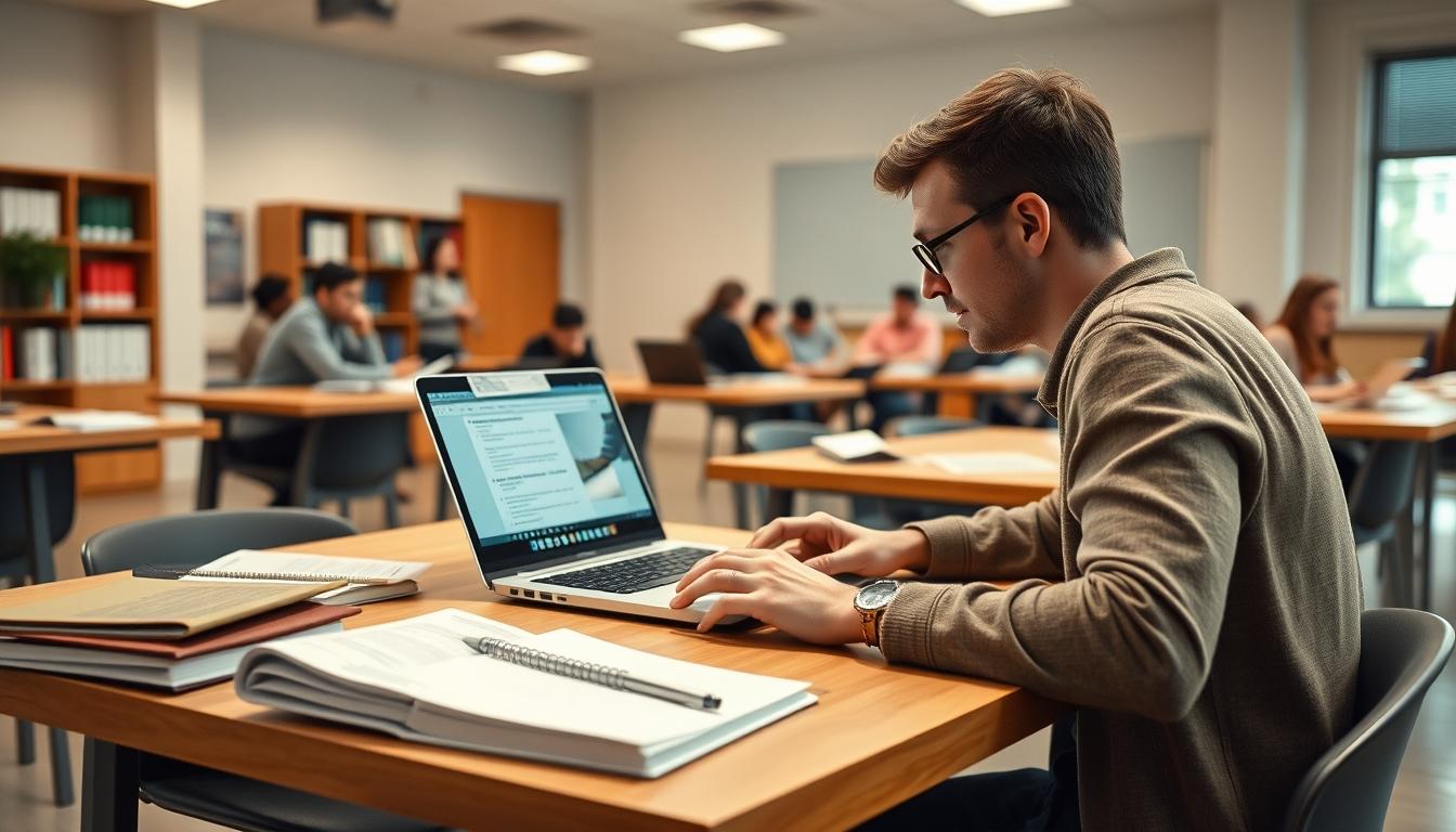 Student using a study guide to organize academic notes